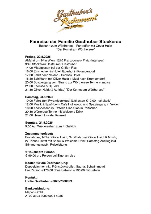 Oliver Haidt Fanreise zum Wörthersee-Fantreffen 2025 Oliver Haidt Fanreise zum Wörthersee-Fantreffen 2025