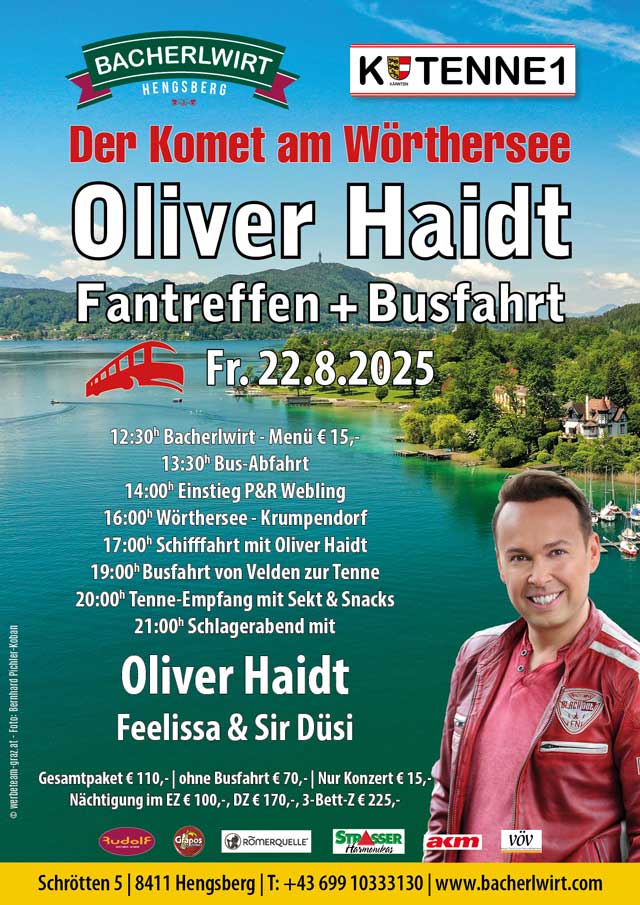 Fantreffen und Busfahrt zu Oliver Haidt am Wörthersee 2025 Fantreffen und Busfahrt zu Oliver Haidt am Wörthersee 2025