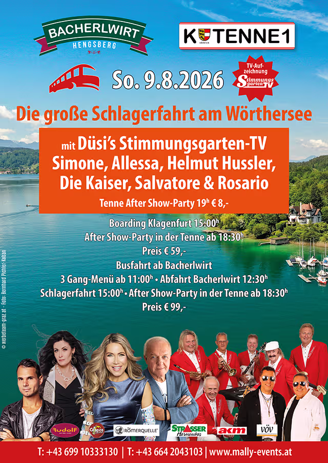 Schlagerfahrt am Wörthersee und Aftershow-Party in der Tenne